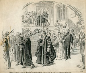 Guildhall, Londra, Banchetto: la processione del Lord Mayor dalla Biblioteca alla Sala del Banchetto