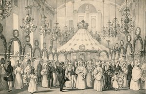 Le sale di Hanover Square quando la Regina Vittoria prese la visione privata della fiera di beneficenza a favore degli stranieri in difficoltà, tenutasi il 19 giugno 1833 da English School