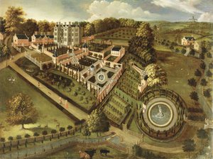 La casa e il giardino di Llanerch Hall, Denbighshire, c.1662-72 da English School