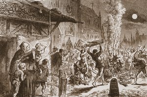 Gli iconoclasti a Basilea che bruciano immagini e idoli, illustrazione da The History of Protestantism di James Aitken Wylie, pub. 1878 da English School