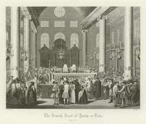 La festa ebraica di Purim, o delle sorti, 1712 da English School
