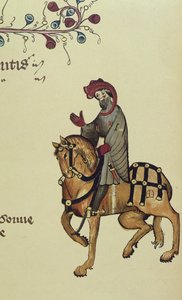 Il Cavaliere, dettaglio facsimile da I racconti di Canterbury, di Geoffrey Chaucer (c.1342-1400) da English School