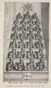 Il sindaco e la corte degli assessori, frontespizio da Angliae Metropolis di De Laune, 1681 da English School