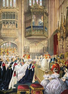 Il Matrimonio alla Cappella di San Giorgio, Windsor, da A Memorial of the Marriage of Edward VII and Alexandra of Denmark, pub. 1864 da English School
