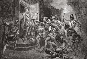 Il massacro di San Bartolomeo: attacco agli alloggi di Coligny, illustrazione da La storia del protestantesimo di James Aitken Wylie (1808-1890), pub. 1878 da English School