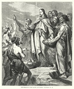 Il miracolo dei pani e dei pesci, Matteo XV, 36 (incisione) da English School