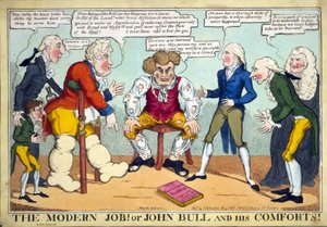 Il moderno Giobbe! O John Bull e i suoi conforti!, pub. 1816 (incisione colorata a mano)