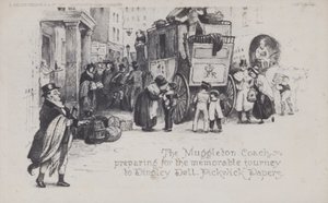 Il carro di Muggleton, preparandosi per il memorabile viaggio a Dingley Dell, Pickwick Papers (foto in b/n) da English School