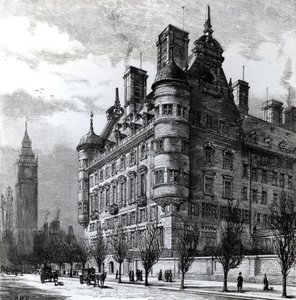 I nuovi uffici di polizia sul Victoria Embankment, inciso da H.W.B., pubblicato in 
