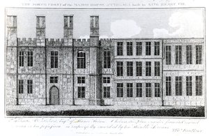 La facciata nord della Manor House a Chelsea costruita da re Enrico VIII, incisa da J. Barlow, un