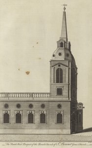 Prospetto nord-ovest della Chiesa parrocchiale di St Benet Gracechurch, Londra