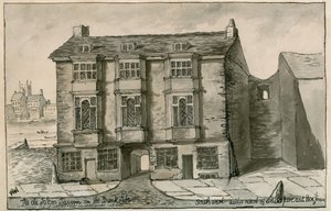 La vecchia taverna Falcon sulla riva, come appariva nel 1805 da English School