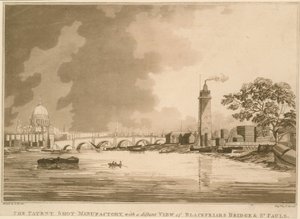 La Fabbrica di Pallini Patent, con una vista lontana del Ponte di Blackfriars e di San Paolo, Londra da English School