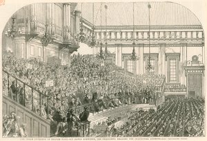 Il Congresso della Pace a Exeter Hall, Sir David Brewster, il presidente, legge il discorso inaugurale da English School