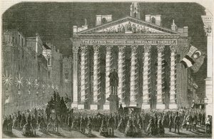 Le illuminazioni della pace al Royal Exchange, Londra, 29 maggio 1856 da English School