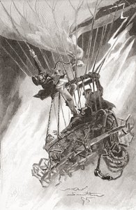 I pericoli del volo in mongolfiera. Un pallone in difficoltà e in procinto di schiantarsi. Da The Strand Magazine, pubblicato nel 1896 (litografia) da English School