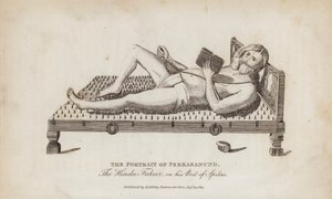Il ritratto di Perkasanund, il fachiro indù, sul suo letto di spine (incisione) da English School