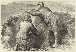 Il Principe di Galles che caccia galli cedroni nelle Highlands da English School