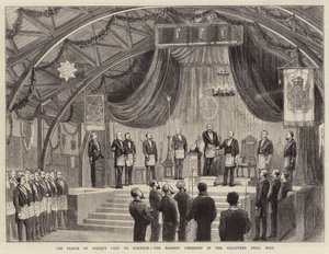 La visita del Principe di Galles a Norwich, la cerimonia massonica nella sala di addestramento dei volontari da English School