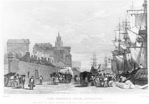 Il molo del principe, Liverpool, inciso da F.R. Hay, c.1830 da English School