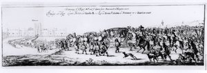 La processione di Carlo II e della sua nuova regina, Caterina di Braganza, da Portsmouth a Hampton Court, 1662 da English School