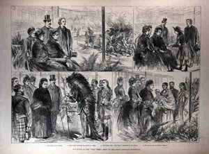 La Regina allo spettacolo del selvaggio West della Grande Esposizione Americana, da The Illustrated London News, 21 maggio 1887 da English School