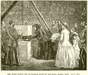 La Regina che posa la prima pietra della Royal Albert Hall