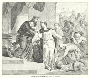 La regina di Saba alla corte di Salomone (incisione) da English School