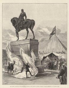 La Regina svela la Statua Equestre del Principe Consorte (Memoriale del Giubileo delle Donne) nel Windsor Park (incisione) da English School