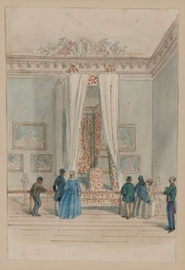 La camera da letto della Regina con il letto di stato della Regina Anna, c.1860-70 da English School