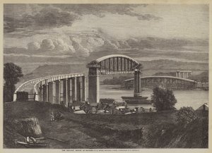 Il ponte ferroviario a Saltash, I K Brunel, ingegnere (incisione)