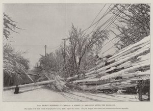 La recente bufera di neve in Canada, una strada a Hamilton dopo la bufera (litografia)