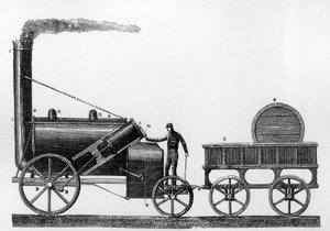 La Rocket, locomotiva a vapore progettata e costruita da George e Robert Stephenson nel 1829 per la ferrovia Liverpool-Manchester da English School