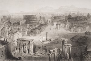 Il Foro Romano dal Campidoglio, Roma (inciso da A. Willmore) da English School