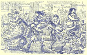 I Romani che portano via le donne Sabine, illustrazione da La Storia Comica di Roma di Gilbert Abbott a Beckett, pubblicata c.1850 da English School
