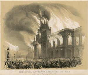 La Royal Exchange, Londra, distrutta da un incendio nella notte del 10 gennaio 1838 da English School