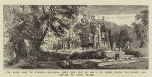 La visita reale a Swansea, Singleton Abbey, la residenza di Mrs J H Vivian, dove soggiornarono il Principe e la Principessa del Galles (incisione) da English School