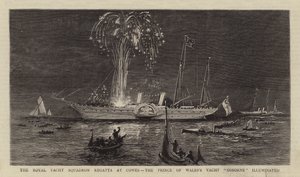 La regata del Royal Yacht Squadron a Cowes, lo yacht del principe di Galles "Osborne" illuminato da English School