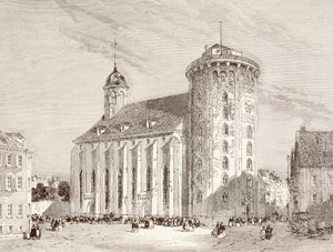 La Rundetarn o Torre Rotonda a Copenaghen, Danimarca nel XIX secolo (litografia) da English School