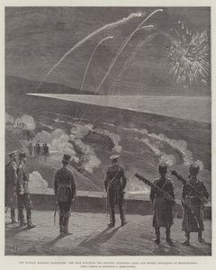 Le Manovre Militari Russe, lo Zar che Osserva la Luce di Ricerca Elettrica e il Segnalamento a Razzo a Krasnoe-Selo da English School