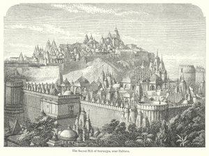 La collina sacra di Sutrunjya, vicino a Palitana (incisione) da English School