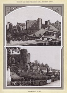 Vista sud-est del castello di Brecknock, XVIII secolo; Castello di Brecon oggi da English School