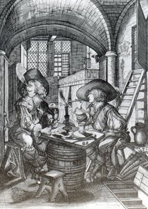 La fazione di Sucklington, o i (Sucklings) ragazzi ruggenti, stampato nel 1641 da English School