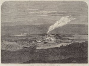 Il vulcano Taal a Luzon, una delle isole Filippine (incisione) da English School
