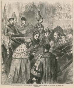 Il giorno del ringraziamento: il sindaco che presenta la spada della città alla regina a Temple Bar da English School
