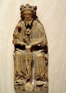 La Trinità Dio tenta suo figlio Gesù sulla croce. Scultura in alabastro della scuola inglese. XV secolo Parigi, Museo Nazionale del Medioevo, Thermes de Cluny da English School