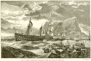 La Vittoria rimorchiata a Gibilterra dopo la battaglia di Trafalgar