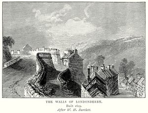 Le mura di Londonderry (incisione) da English School