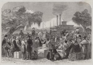 La Guerra in America, arrivo di un piroscafo federale con bandiera di tregua a Madisonville, Lago Portchartrain (incisione) da English School