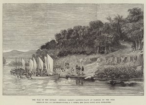 La guerra nel Sudan, luogo di sbarco del generale Earle a Hamdab, sul Nilo (incisione) da English School